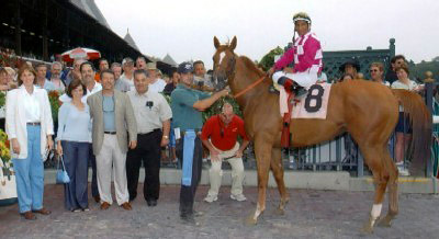 Trainer Kate Demasi, Connie Burke and Joe Boff at The Spa with Rachelleâ€™s Numbers and Jorge Chavez
