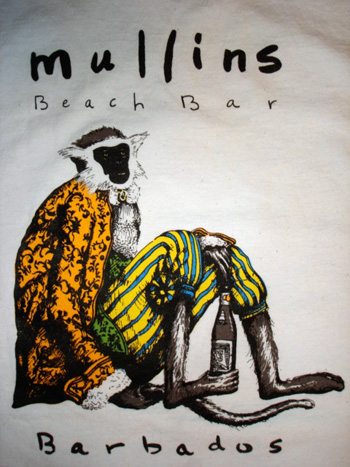 Barbados green monkey on a Mullins Beach Bar t-shirt